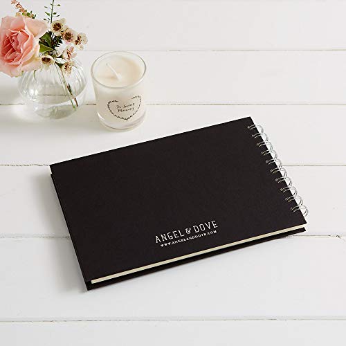 ANGEL & DOVE Funeral Memory Book - Black Textured Covers, 8" x 6" - Condolence, Guest Book, Memorial