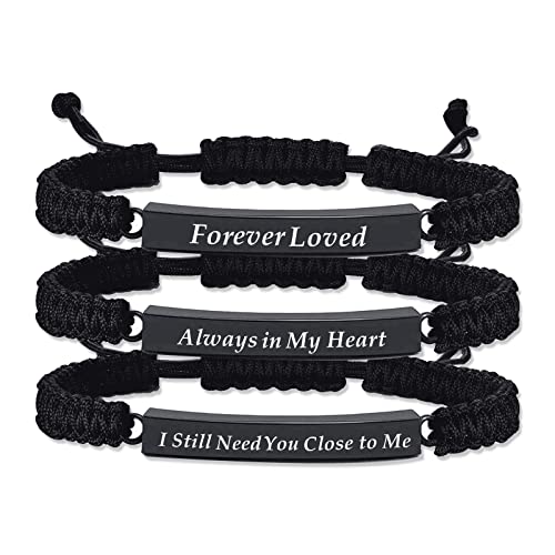 RIPFEVURN 3 Pack Cremation Jewelry Urn Bracelet for Ashes for Women Men Adjustable Memorial Keepsake Bangle Rope Braided Bracelet - color: Black