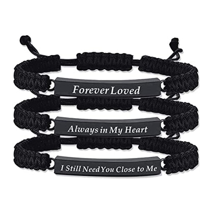 RIPFEVURN 3 Pack Cremation Jewelry Urn Bracelet for Ashes for Women Men Adjustable Memorial Keepsake Bangle Rope Braided Bracelet - color: Black