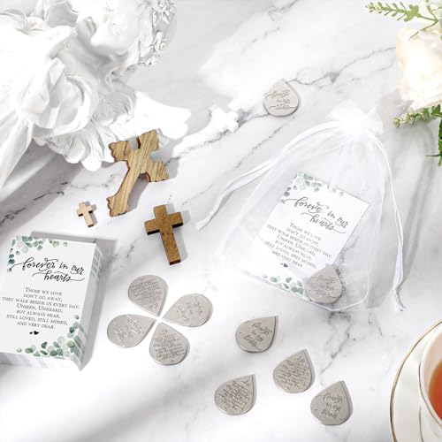 Ctosree 50 Sets Funeral Favors for Guests Tear Shaped Pocket Hug Token Memorial Sign with Poem Cards and Organza Bags for Family Church Funeral Prayer Gifts