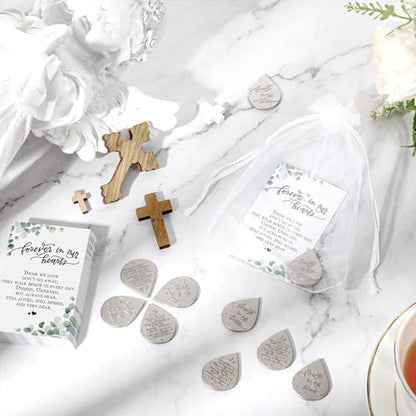 Ctosree 50 Sets Funeral Favors for Guests Tear Shaped Pocket Hug Token Memorial Sign with Poem Cards and Organza Bags for Family Church Funeral Prayer Gifts