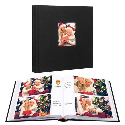 Aevdor 5x7 Photo Album, 240 Photos, Writing Space, Linen Cover, Black - color: Black