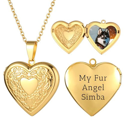 Personalized Heart Locket Necklace for Women with Picture Custom Inside Engraved Text Silver/Gold/Rose Gold Photo Locket Stainless Steel Memorial Gifts for Mom Daughter Grandmother - color: A2: Gold Flower Pattern (Custom)