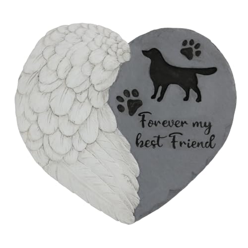 Landoraloria Dog Memorial Stone 10” Heart with Wings Outdoor Pet Grave Marker Cement Garden Remembrance Stone Sympathy Gift for Loss of Dog Rainbow Bridge Design