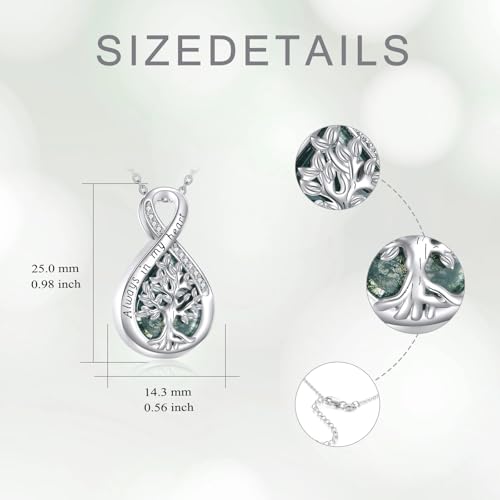 Diamond Tree of Life Urn Necklace for Ashes 925 Sterling Silver Family Tree of Life Cremation with Funnel Filler Ash Holder Keepsake Memorial Jewelry Gifts for Women,18+2 inch - style: Style 2-Moss Agate