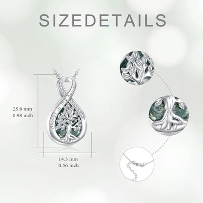 Diamond Tree of Life Urn Necklace for Ashes 925 Sterling Silver Family Tree of Life Cremation with Funnel Filler Ash Holder Keepsake Memorial Jewelry Gifts for Women,18+2 inch - style: Style 2-Moss Agate