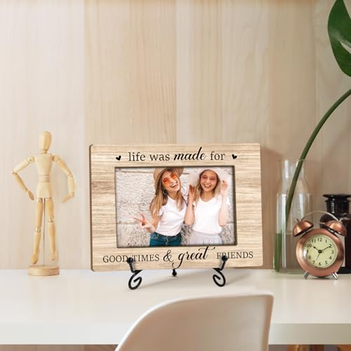 Utaqer Friend Picture Frame, Life Was Made For Good Times Great Friends, Picture Gifts For Women Men Bestie, Wooden Picture Frame For Birthday Party Keepsake Holiday, 4X6 Photo Frame With Stand -48 - color: Friend