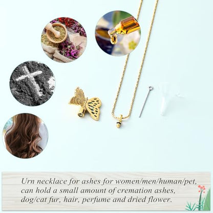 Imrsanl Butterfly Urn Necklace for Ashes Angel Wing Cremation Jewelry Keepsake Funeral Memorial Pendant Gifts of Loss Loved Ones for Women - color: Gold