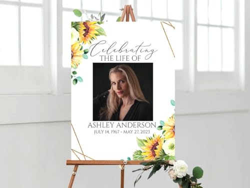 Celebration Of Life Welcome Sign, Sunflower Funeral Welcome Sign - color: Version #10