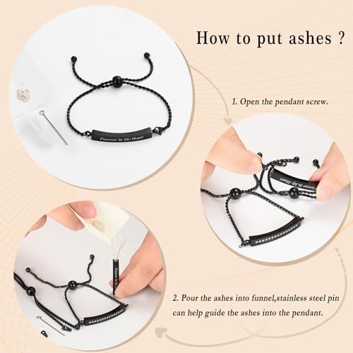 Minicremation Shiny Crystal Cremation Bracelet for Ashes for Women Cube Urn Bangle Locket Ash Holder Memorial Jewelry Bracelet Keepsake Gift - color: 2pcs-black