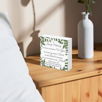 Wedding Memorial Sign Wooden Desk Decor Loving Memory Sign for Marriage Ceremony and Reception 5x5 Inch Wooden Plaque for Wedding Party Dinner Table Decoration