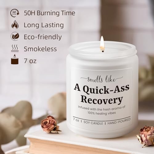Funny Get Well Soon Gifts, Surgery Recovery Gift for Women, Lavender Candle | Cancer Comfort Gift, Feel Better Present for Friend, Funny Injury Sick Quick Recovery Prtesent, 7oz Lavender Soy Wax Candle - color: White-Smells like a quick recovery