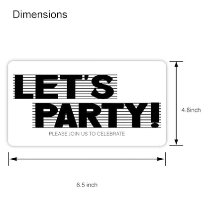 Let's Party Invitation Cards, Modern Black and White Birthday Invitations, 30 Cards with 30 Envelopes