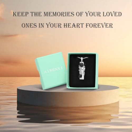 Cylinder Urn Necklace for Ashes Roseflower Cremation Jewelry Urn Ashes Necklace for Women Men Memorial Keepsake Necklace of Loved One - color: Silver-Black