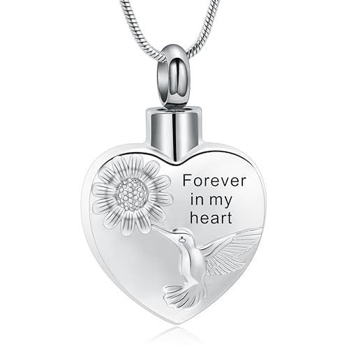 Urn Necklace for Ashes Sunflower Cross Necklace Cremation Jewelry Ashes Necklace for Human Women Pets Sunshine Pendant Keepsake Jewelry for Ashes - color: Bird-Silver