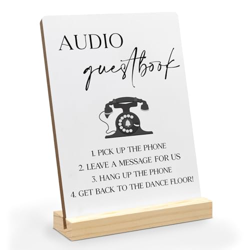 Audio Guestbook Sign, Wedding Guest Book Desk Decor, Leave A Message Sign, Audio Guest Book Wedding Phone Wood Plaque Signs with Wood Stand forWedding Bridal Shower Party Decor, 5x7 inch - color: audio guestbook, size: 5x7 inch