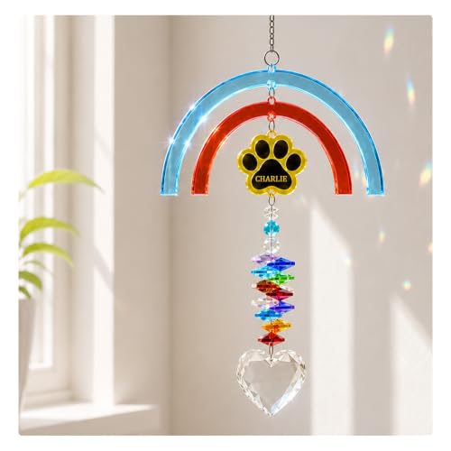 Rainbow Bridge Pet Memorial Gift for Loss of Dog, Paw Print Suncatcher