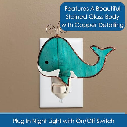 Gift Essentials Blue Whale Plug-in Night Light - Stained Glass Nightlight | Blue Whale Stained Glass Plug-in Nightlight with On/Off Rocker Switch. Includes One 4-Watt Replaceable Warm-Glow Bulb. - color: Whale