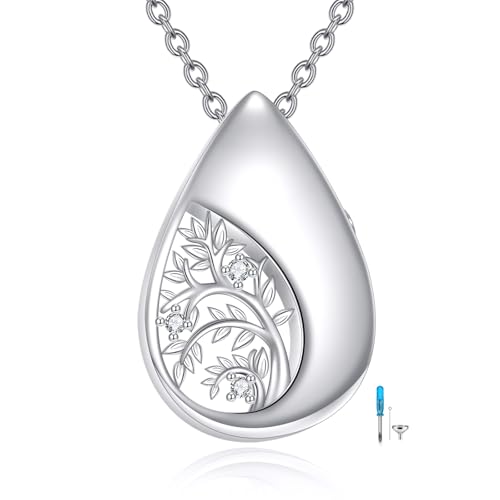 Cremation Urn Necklaces for Ashes Sterling Silver Cremation Jewelry for Ashes Holder Memorial Gifts for Women Men - style: Tree of Life Teardrop