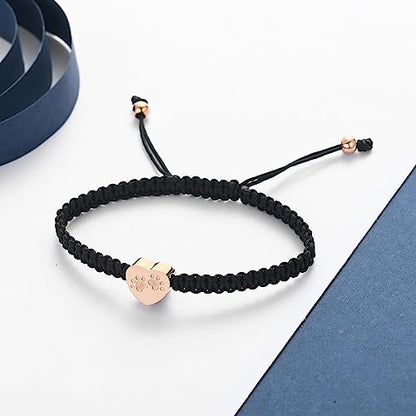 constantlife Heart Cremation Urn Bracelet for Ashes - Stainless Steel Paw Print Pendant Keepsake Jewelry Adjustable Braided Wristband Bangle Pet Dog Cat Memorial Gift for Women - color: Rose Gold