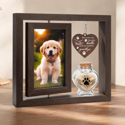 Abooxiu Dog Memorial Gifts for Loss of Pet, Picture Frame with Glass Small Keepsake Urn Pet Urns for Ashes, Double-Sided Rotating 4x6 Photo Frame, Dog & Cat Sympathy Gift, Pet Loss Remembrance Decor