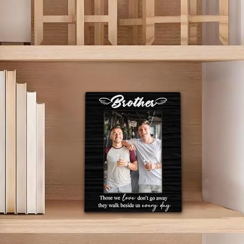 Brother Memorial Gifts Picture Frame 5x7, In Loving Memory Photo Frame, Memorial Gifts for Loss of Brother, They Walk Beside us Every Day Sympathy Wooden Picture Photo Frames for Desk Decor