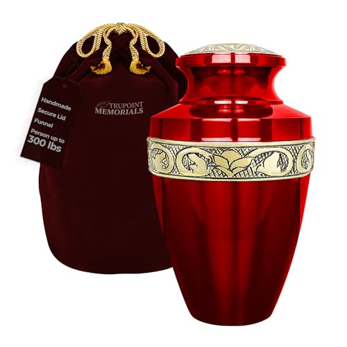 Trupoint Memorials Cremation Urns for Human Ashes, Funeral Memorial Urn for Male and Female, Decorative Burial Grecian Urn Collection for Adult Men & Women – Grecian Red Gold, XL (300 LB) - color: Red, size: Extra Large