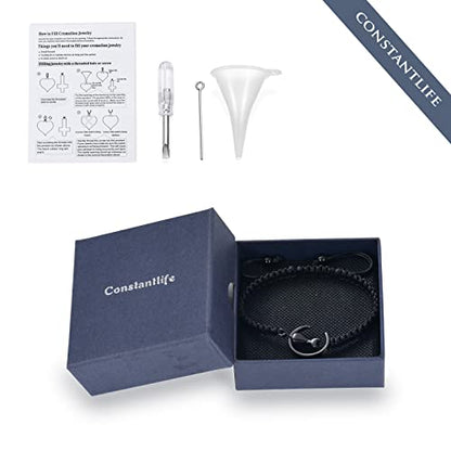 constantlife Cat Cremation Urn Bracelet for Pet Ashes Handmade Braided Rope Adjustable Bangle Stainless Steel Urn Bangle Memorial Jewelry - color: Black
