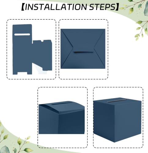 SietDESEO Navy Blue Card Box with Slot Money Gift Card Box Holder for Party Wedding Reception Birthday Graduation Bridal Shower Baby Shower Diaper Raffle Box - color: Navy Blue Card Box, size: 7.8 X 7.8 X 7.8 INCH