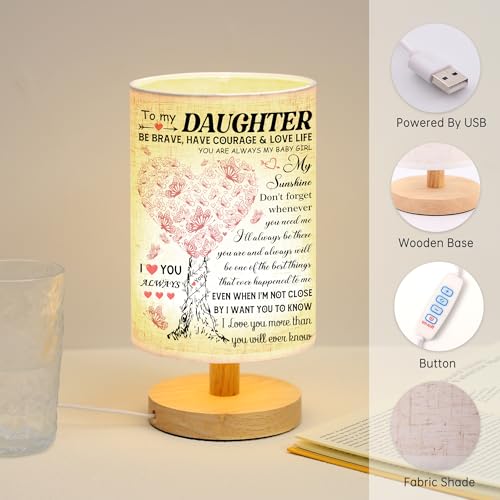 WSYEAR Daughter Gifts from Mom, to Daughter Fabric Table Lamp, Birthday Graduation Gifts for Daughter from Mom Dad, Bedside Table Lamp Gifts for Daughter Adult from Mother - color: Daughter Lamp