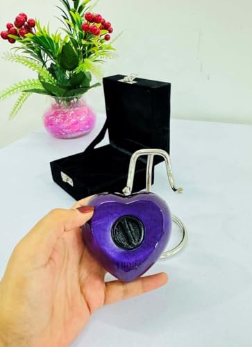Purple Heart Cremation Urns Printed Small Urn with Box & Stand - Small Keepsake Shaped - Mini Urn Heart Shaped - Honor Your Loved One with Memorial Cremation