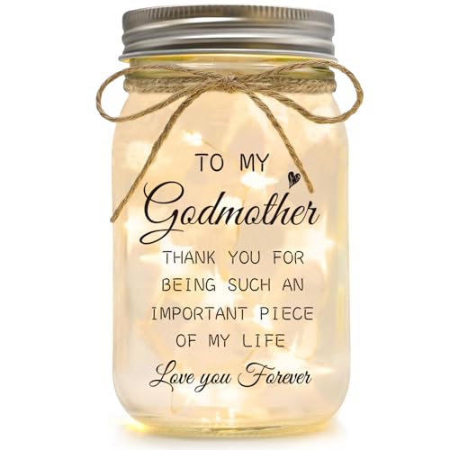 Godmother Gift from Godchild for Godmothers - Mason Jar Night Light | Proposal Gift Mothers Day Birthday Christmas Promoted to Godmother Gifts - color: Godmother