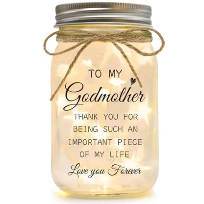 Godmother Gift from Godchild for Godmothers - Mason Jar Night Light | Proposal Gift Mothers Day Birthday Christmas Promoted to Godmother Gifts - color: Godmother