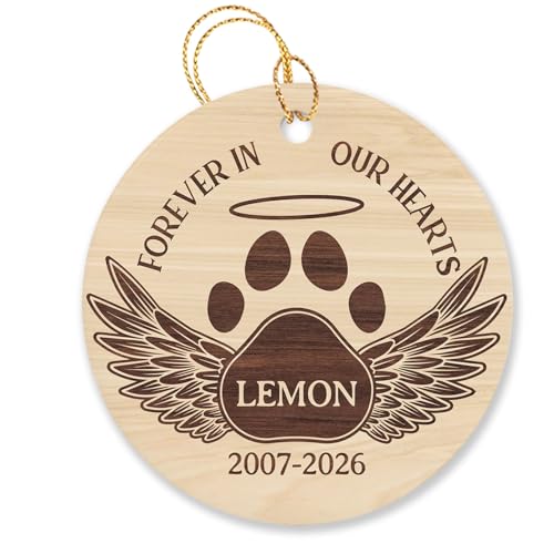 Personalized Name Year Forever in Our Hearts Ornament Gift for Pet Dog Dad Mom Christmas 2026, Custom Paw Angel Wings Ornament Xmas, Keepsake Forever Love Dog Cat Paw Ornament, Pet Memory Ornaments - color: Forever in Our Hearts Ornament