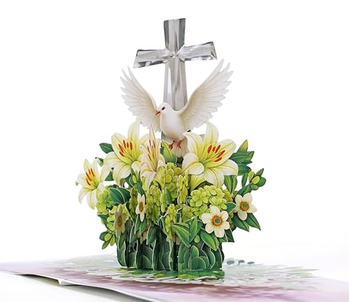 CUTPOPUP Religious Sympathy Card Pop Up 3D, with Caring Thoughts and Prayers, Blank Note Cards with Envelope (Lily with Cross) SD257US - color: Sympathy religious-6x8in