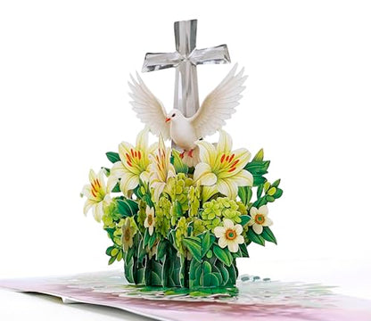 CUTPOPUP Religious Sympathy Card Pop Up 3D, with Caring Thoughts and Prayers, Blank Note Cards with Envelope (Lily with Cross) SD257US - color: Sympathy religious-6x8in
