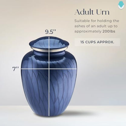 Geturns - Adult Personalized Simple Cross Cremation Urns for Human Ashes I Large Pearl Cobalt Blue Funeral Urn for Men and Women I 200 lbs - color: Pearl Cobalt Blue