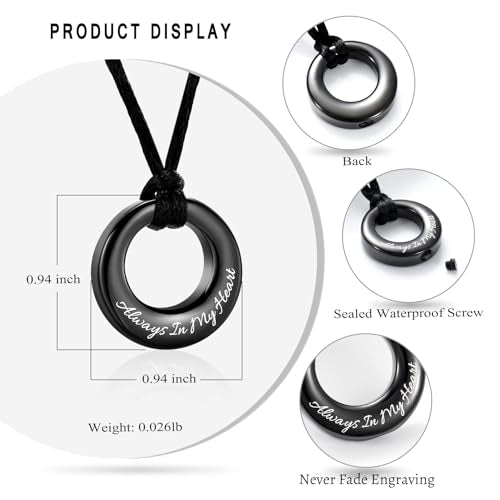Hearbeingt Cremation Jewelry Urn Necklace for Ashes for Women Men, Circle of Life Eternity Memorial Pendant Ash Jewelry - color: Always In My Heart-2 PCS
