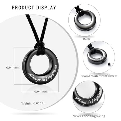 Hearbeingt Cremation Jewelry Urn Necklace for Ashes for Women Men, Circle of Life Eternity Memorial Pendant Ash Jewelry - color: Always In My Heart-2 PCS