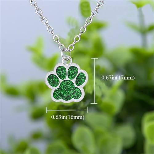 Dreuyet Paw Necklace and Earrings Set for Women Glitter Cute Dog Cat Pet Paw Print Pendant Necklace Earrings Lovely Animal Charm Jewelry Set Gifts - color: Silver Green