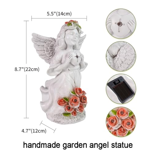 Solar Light Angel Garden Statues Sculptures for Grave Decoration | Weatherproof, Sympathy Cemetey Decoration, Outodor Angel Gifts for Mom Grandma, Handmade of Resin, 8.7" Tall