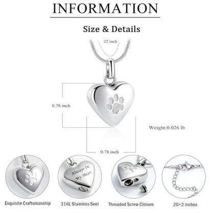 zeqingjw Pet Cremation Jewelry for Ashes Pendant Paw Print Pet Heart Urn Necklace Memorial Keepsake Jewelry for Pet/Dog's/Cat's Ashes - color: 2PCS Silver+Rose Gold