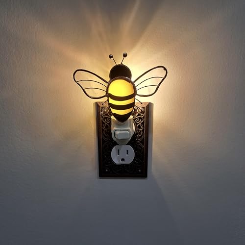 Gift Essentials Honey Bee Plug-in Night Light - Stained Glass Nightlight | Honey Bee Stained Glass Plug-in Nightlight with On/Off Rocker Switch. Includes One 4-Watt Replaceable Warm-Glow Bulb. - color: Bumblebee