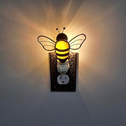 Gift Essentials Honey Bee Plug-in Night Light - Stained Glass Nightlight | Honey Bee Stained Glass Plug-in Nightlight with On/Off Rocker Switch. Includes One 4-Watt Replaceable Warm-Glow Bulb. - color: Bumblebee