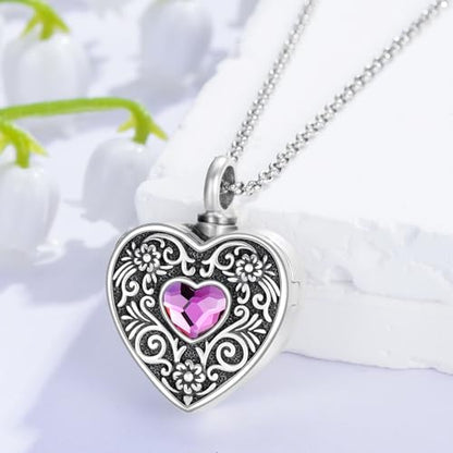 PELOVNY Urn Necklaces for Ashes of Loved Ones 925 Sterling Silver Personalized Heart Locket Urn Necklace Cremation Keepsake Memorial Jewelry Gifts for Women Men - color: Flower Locket Urn-1