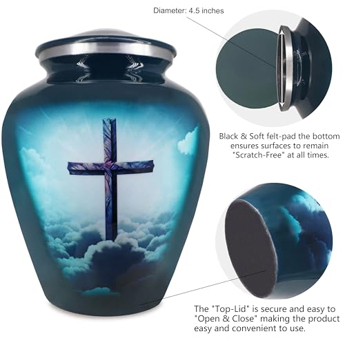 M MEILINXU Turquoise Cross Urns for Human Ashes Adult Female, Full Size Urn - color: Turquoise