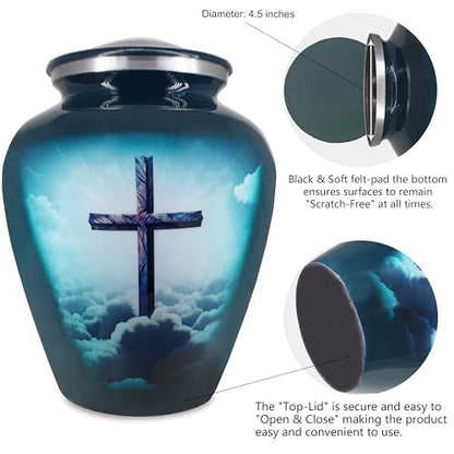 M MEILINXU Turquoise Cross Urns for Human Ashes Adult Female, Full Size Urn - color: Turquoise