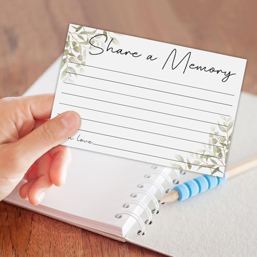 25PCS Share a Memory Cards, Memorial Cards Celebration of Life Decorations for Anniversary Memorial Funeral Graduation Bridal Shower Game (Green Leaf)-04