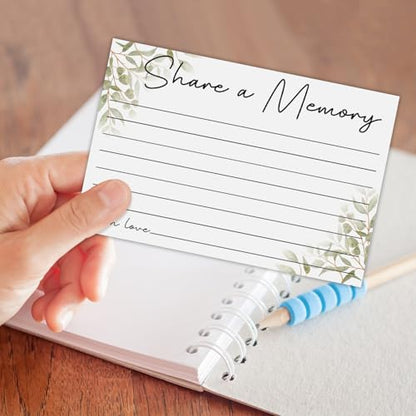 25PCS Share a Memory Cards, Memorial Cards Celebration of Life Decorations for Anniversary Memorial Funeral Graduation Bridal Shower Game (Green Leaf)-04