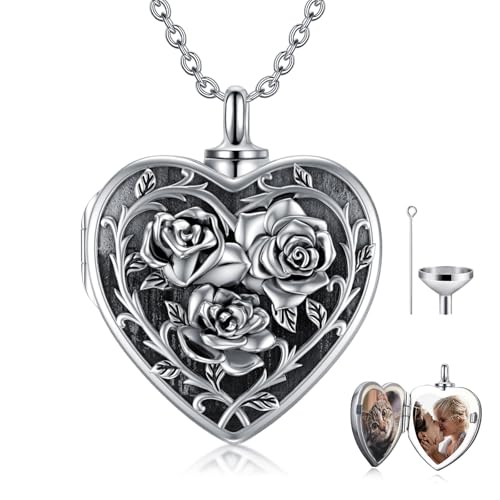 Dorunmo Personalized Locket Urn Necklace 925 Sterling Silver Pictures Photo Keep Someone Near to You Custom Lockets Jewelry Letters Engraving for Women - color: A-Rose, style: Locket Only